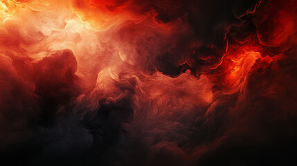 Bold, dark clouds of smoky red and black twist and turn, creating a dramatic and intense abstract background with flowing, organic shapes.