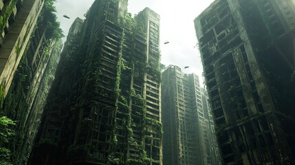 Obraz premium Overgrown Skyscrapers in a Post-Apocalyptic City