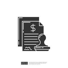 Contract agreement with rubber stamp line icon, legal document with signature. Financial agreement, contract signing, approved, legal, icon, vector.
