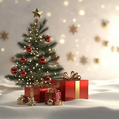 3d christmass background with giftbox and tree