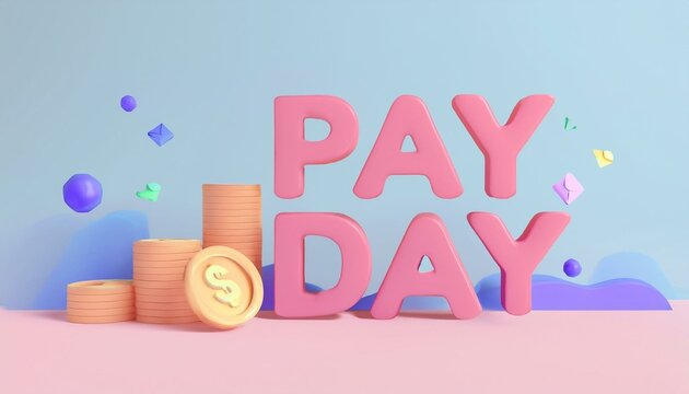 Colorful representation of pay day with coins and playful elements, perfect for financial themes and celebration of income.