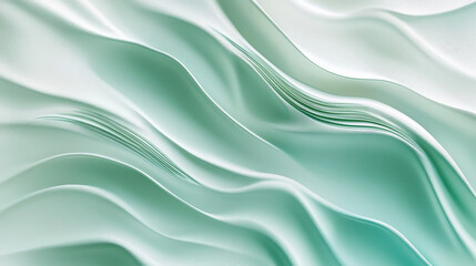 Obraz premium A cool gradient shifting from turquoise to pale mint green, with subtle wavy lines in silver, creating a modern and organic abstract design.