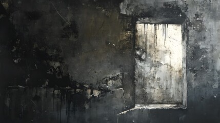 A Grungy Wall with a Rectangular Opening and Dripping Paint