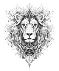 Obraz premium A detailed illustration of a lion's face surrounded by ornate patterns and designs.