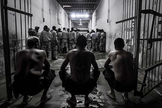 Inmates in a South American prison in poor conditions serving sentences for belonging to Latin gangs