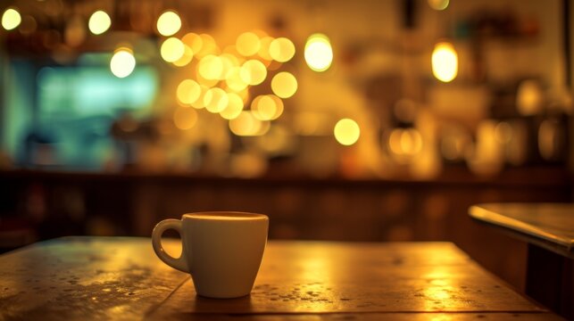 Cozy Coffee Shop Ambiance: A Cup of Joe under Warm Lighting