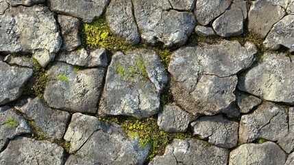 Close-up texture of a mossy stone wall.