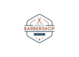 Vintage barbershop logo design. Scissor and man barber logo vector illustration