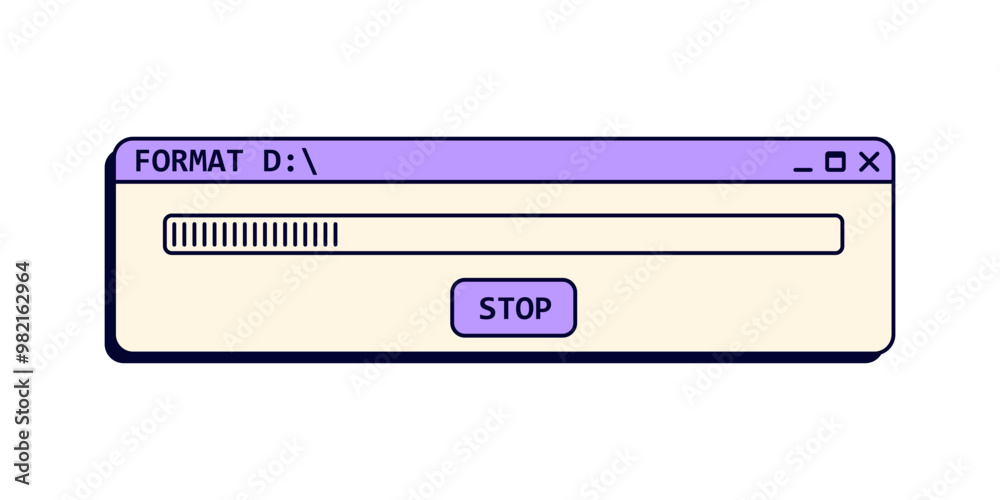 Poster Old loading bar window in purple color on screen. Retro user interface from 90s.
