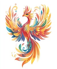 Obraz premium A vibrant, stylized phoenix with colorful feathers, symbolizing rebirth and transformation.