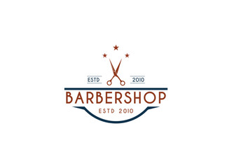 Vintage barbershop logo design. Scissor and man barber logo vector illustration