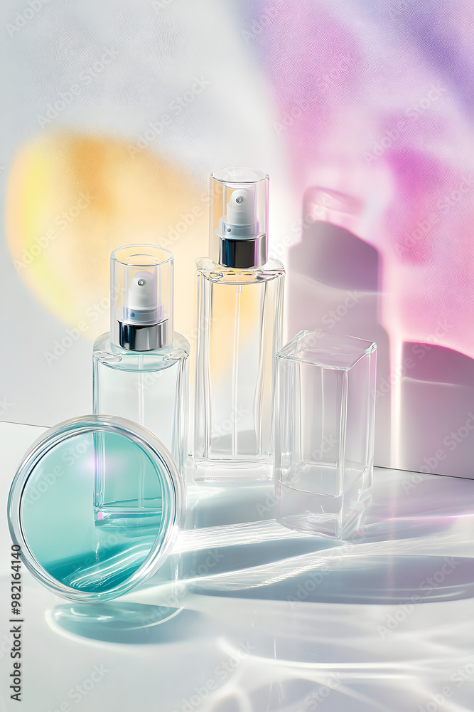 Sticker Transparent cosmetic bottles on a white background