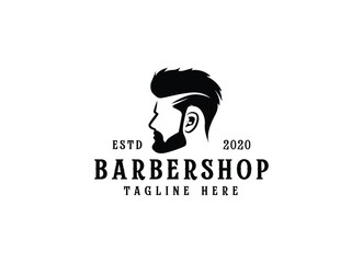 Vintage barbershop logo design. Scissor and man barber logo vector illustration