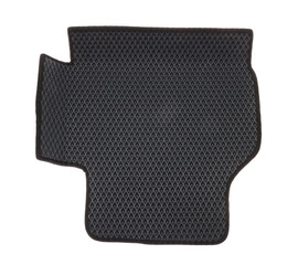 One black rubber car mat isolated on white, top view