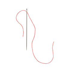 Sewing needle with red thread isolated on white