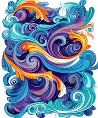 Fototapeta premium A vibrant abstract design featuring swirling patterns in blue, orange, and purple hues.