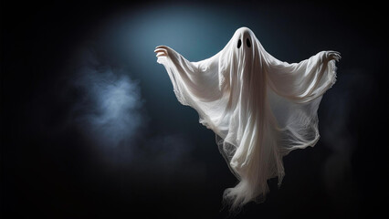 Fototapeta premium A ghost in a white sheet hovers in the air 