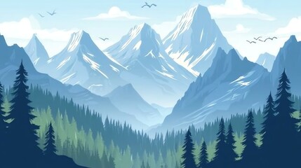 Fototapeta premium A beautiful mountain range with lush green trees in the foreground.