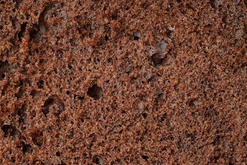 Tasty chocolate sponge cake as background, closeup