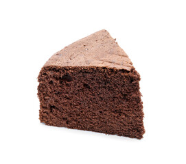 Piece of chocolate sponge cake isolated on white