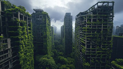 Obraz premium Overgrown Skyscrapers in an Abandoned Urban Jungle