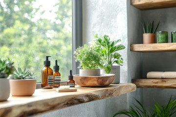 Fototapeta premium Crisp and Clean White Bathtub Paired with Dark Wood Screen