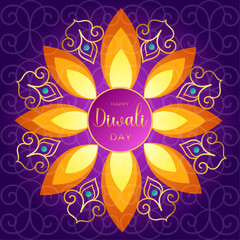 Diwali festival mandala ornament, India, traditional festival of light, card or poster, greeting, vector illustration