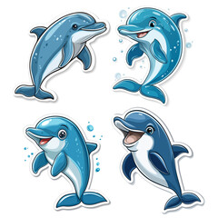 Obraz premium A set of sticker images with funny dolphins. Ai generated image.