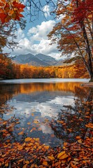 Autumn lake landscape with forest
