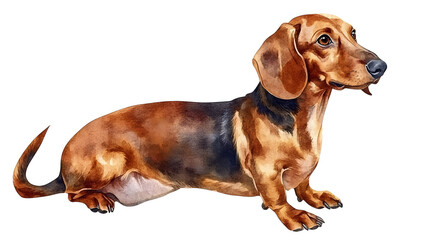 Watercolor illustration of a playful dachshund dog isolated on white background