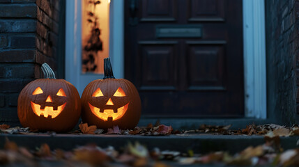 Obraz premium pumpkins standing on your doorstep on Halloween