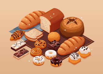 Isometric bakery composition background
