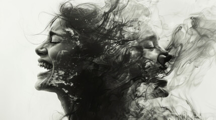 Fototapeta premium Duality of Joy and Darkness in a Woman's Expression