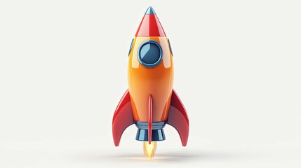 Cartoon Rocket Ship Launching on White Background