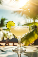 Margarita with Lime Wedge on Tropical Beach