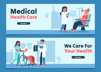 Hand drawn flat nursing horizontal banner template set