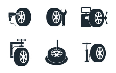 Tire fitting icons set in monochrome style © Dmitry Kovalchuk
