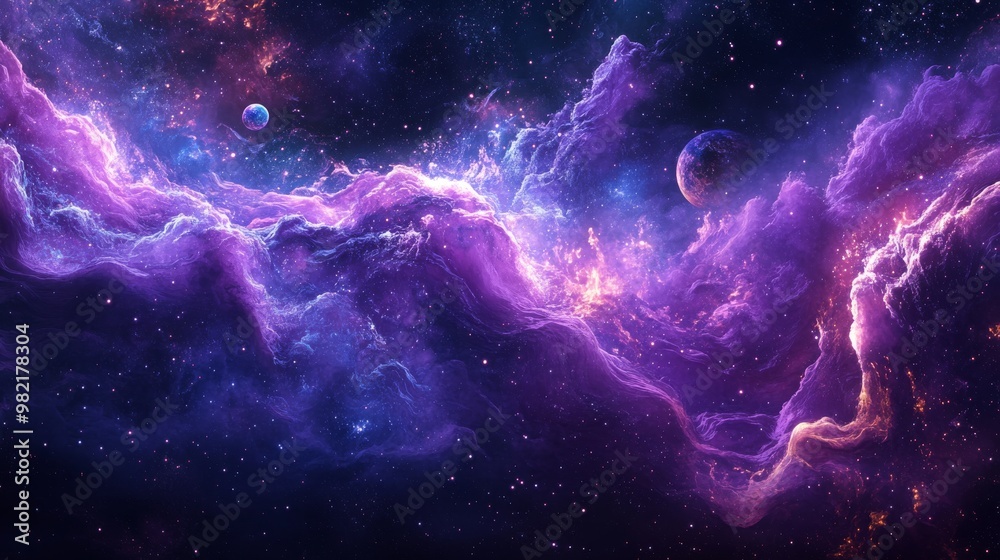 Wall mural cosmic nebula with stars and planets in a deep space scene