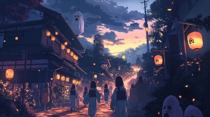 Obraz premium anime background for halloween in the hell