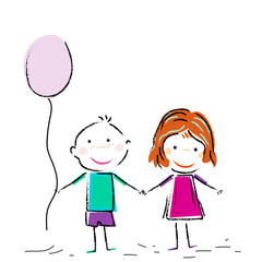 kids with balloon, cute girl and boy
