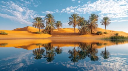 Palm Trees Reflected in a Desert Oasis Lake