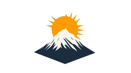 Obraz premium A logo design featuring a mountain with a sun rising behind it.