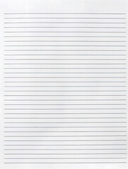 Fototapeta premium Notebook Lined Paper Background with horizontal lines neatly spaced across a clean white sheet