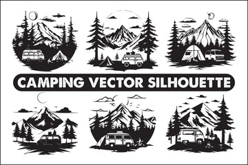 Camping Outdoor bold silhouette,
Adventure,
Wilderness,
Nature,
Tent,
Campfire,
Hiking,
Forest,
Backpacking,
Campground,
Mountain,
Travel,
Exploration,
Silhouette,
Vector,
Black and white,
Minimalist,
