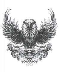 Obraz premium A detailed illustration of an eagle with spread wings, showcasing intricate design elements.