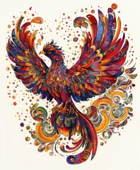 Obraz premium A vibrant, colorful illustration of a phoenix rising, symbolizing rebirth and creativity.