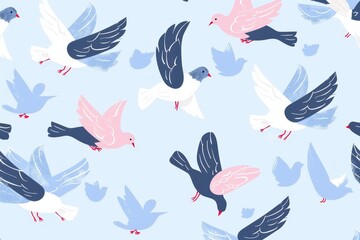 Creamy Birds Seamless Pattern - Digital Illustration With High Quality Pixels Can Be Used For Print On Demand . Beautiful simple AI generated image