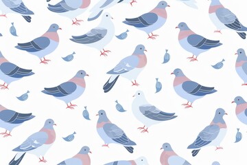 Fototapeta premium A collection of cartoon-style blue birds showcasing various poses and expressions.. Beautiful simple AI generated image