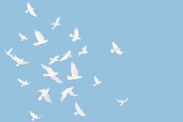 Fototapeta premium A collection of cartoon-style blue birds showcasing various poses and expressions.. Beautiful simple AI generated image