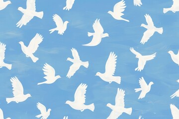Fototapeta premium Silhouette bird pattern with textured effect on off-white background. Beautiful simple AI generated image